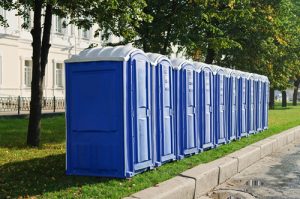 portable toilets on grass