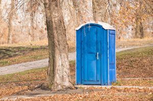 porta potty near a tree