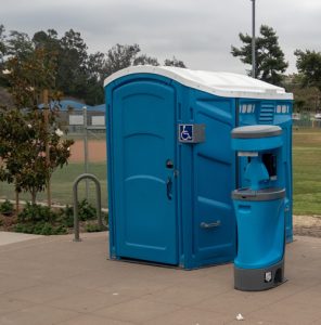 porta potty at a baseball game