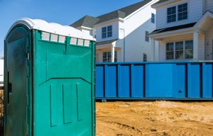 portable toilet on a construction site